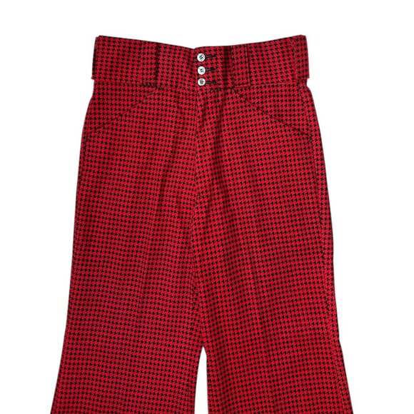 70s vintage highwaisted flare trousers red black houndstooth pattern wideleg. - Picture 2 of 5